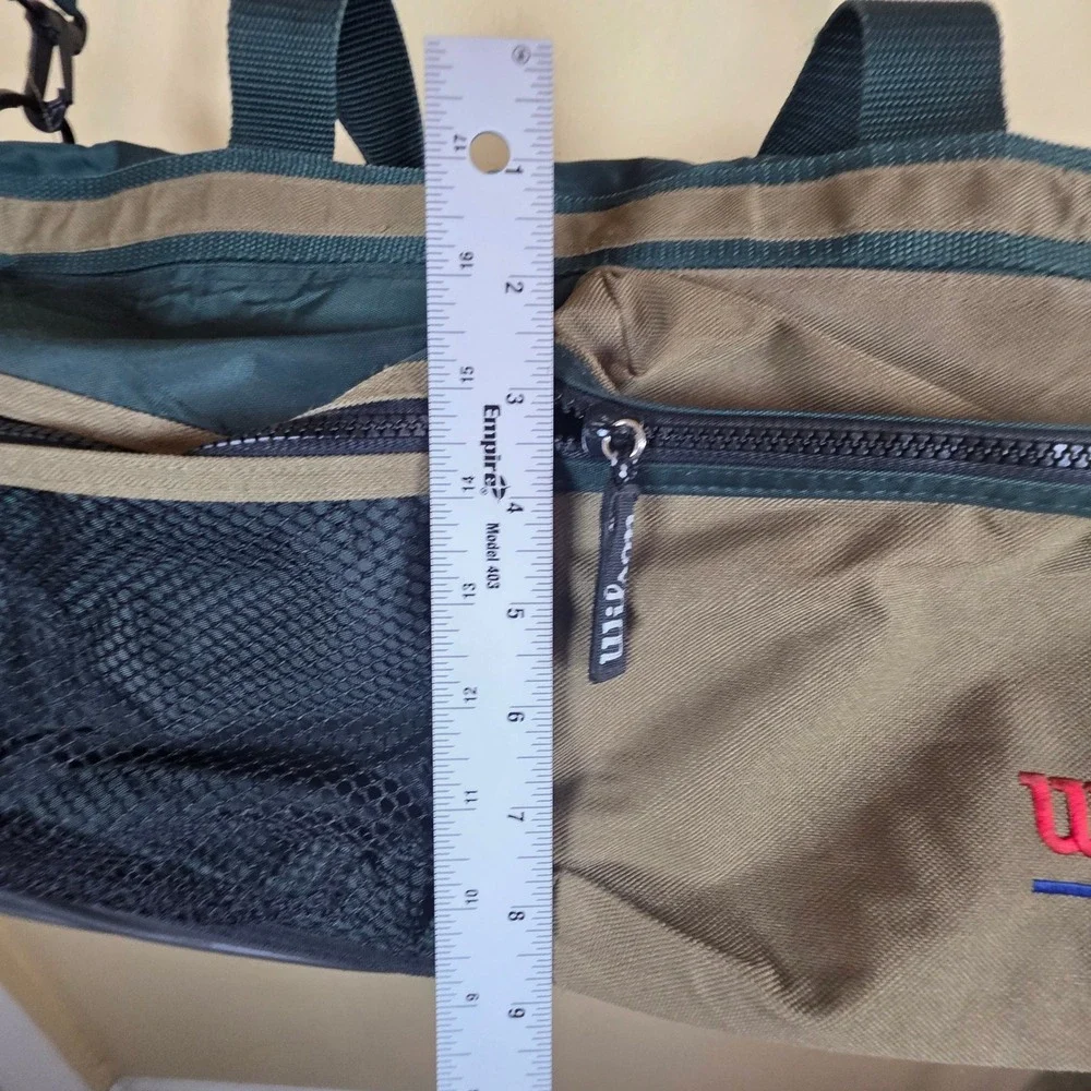 Wilson Duffel Bag Green Tan‎ Multi Pocket Adjustable Strap Sports Travel